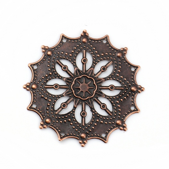Immagine di Lega di Ferro Filigree Stamping Cabochon per Abbellimento Tondo Ossido di Rame Fiore Disegno 43mm x 43mm, 50 Pz