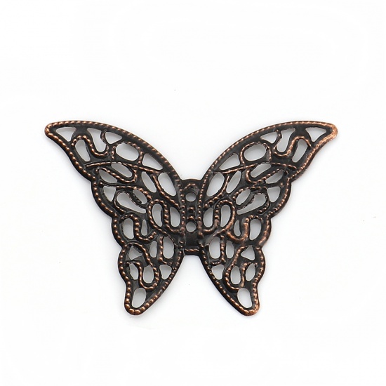 Bild von Eisenlegierung Filigran Stempel Verzierung Embellishments Cabochons Schmetterling Rotkupferfarbe 41mm x 29mm, 100 Stück