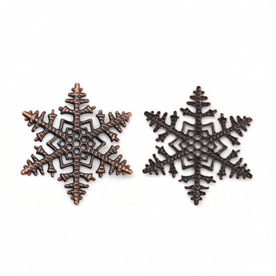 Picture of Iron Based Alloy Filigree Stamping Embellishments Christmas Snowflake Antique Copper 45mm(1 6/8") x 45mm(1 6/8"), 30 PCs
