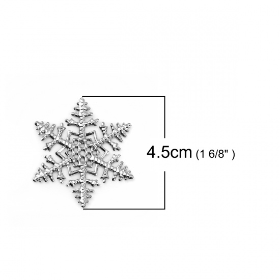 Picture of Iron Based Alloy Filigree Stamping Embellishments Christmas Snowflake Silver Tone 45mm(1 6/8") x 45mm(1 6/8"), 30 PCs