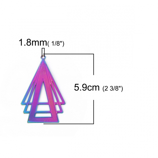 Picture of Brass Enamel Painting Pendants Multicolor Triangle Filigree Stamping 59mm x 38mm, 2 Pairs                                                                                                                                                                     