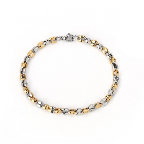 Picture of 304 Stainless Steel Bracelets Gold Plated & Silver Tone Oval 21cm(8 2/8") long, 1 Piece