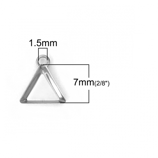 Bild von 304 Edelstahl Charms Dreieck Silberfarbe Cabochon Fassung (für 7mmx7mm) 10mm x 10mm, 20 Stück
