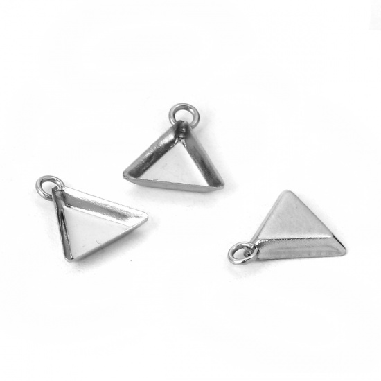 Bild von 304 Edelstahl Charms Dreieck Silberfarbe Cabochon Fassung (für 7mmx7mm) 10mm x 10mm, 20 Stück