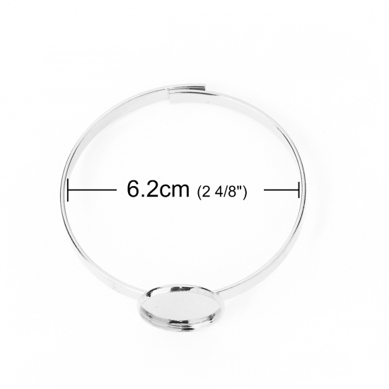 Immagine di Ottone Braccialetto Tondo Argento Placcato Basi per Cabochon (Adatto 20mm) 20cm Lunghezza, 1 Pz                                                                                                                                                               