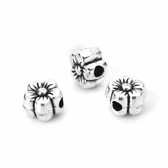 Picture of Zinc Based Alloy Spacer Beads Flower Antique Silver 7mm x 6mm, Hole: Approx 1.6mm, 100 PCs