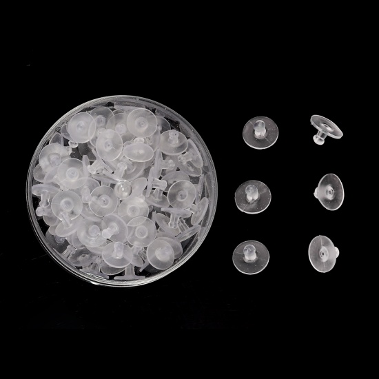 Imagen de Espalda tapones de oído Accesorios de pendiente Caucho de Ronda , Blanco y 11mm x 6mm, 1 Caja