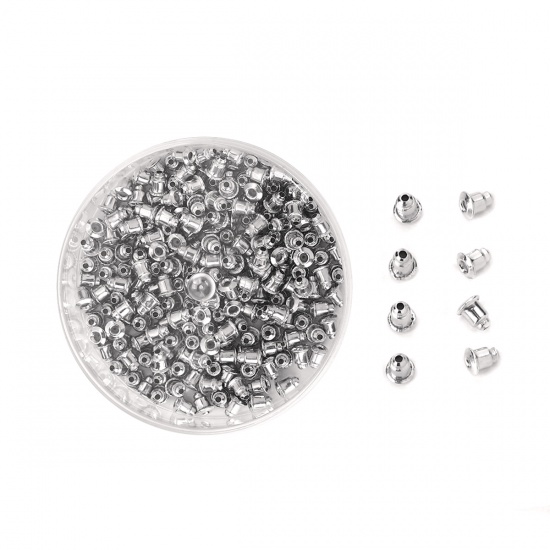 Picture of Iron Based Alloy Ear Nuts Post Stopper Earring Findings Bullet Silver Tone 6mm x 5mm, 1 Box (Approx 200 PCs/Box)