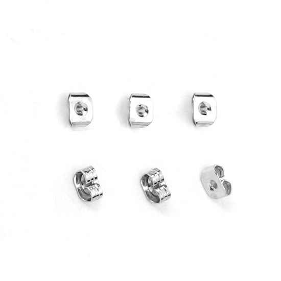 Picture of Iron Based Alloy Ear Nuts Post Stopper Earring Findings Butterfly Animal Silver Tone 5mm x 4mm, 1 Box (Approx 200 PCs/Box)