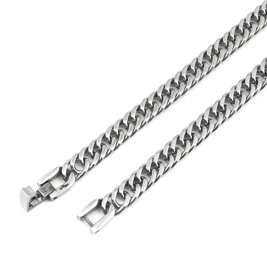 Picture of 304 Stainless Steel Link Curb Chain Bracelets Silver Tone 22cm(8 5/8") long, 1 Piece