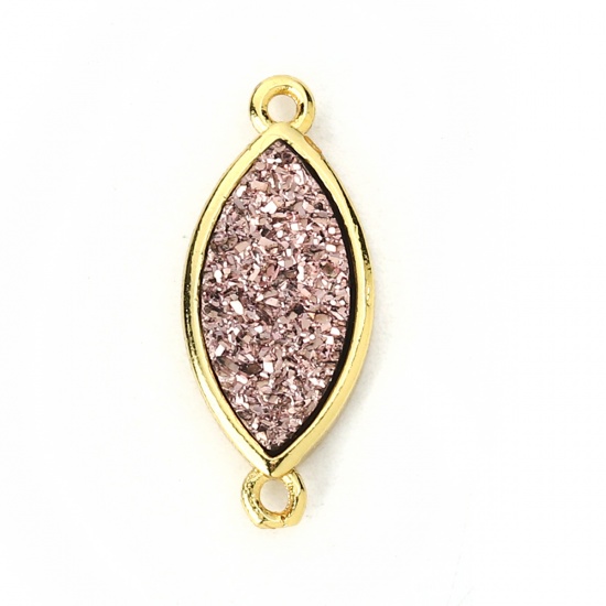 Picture of Brass & Synthetic Quartz Druzy/ Drusy Connectors Leaf Gold Plated Purple 22mm x 9mm, 2 PCs                                                                                                                                                                    