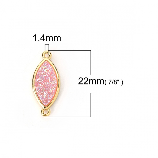 Picture of Brass & Synthetic Quartz Druzy/ Drusy Connectors Leaf Gold Plated Pink 22mm x 9mm, 2 PCs                                                                                                                                                                      