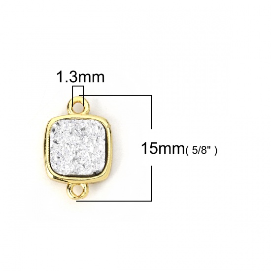 Picture of Brass & Synthetic Quartz Druzy/ Drusy Connectors Rectangle Gold Plated White 15mm x 10mm, 2 PCs                                                                                                                                                               