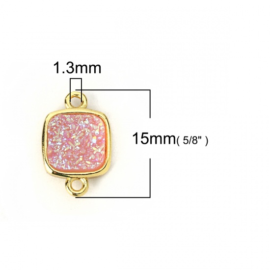 Picture of Brass & Synthetic Quartz Druzy/ Drusy Connectors Rectangle Gold Plated Pink 15mm x 10mm, 2 PCs                                                                                                                                                                