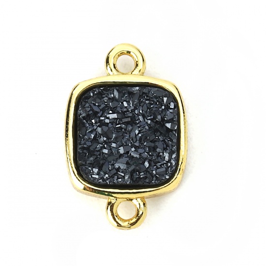 Picture of Brass & Synthetic Quartz Druzy/ Drusy Connectors Rectangle Gold Plated Black 15mm x 10mm, 2 PCs                                                                                                                                                               