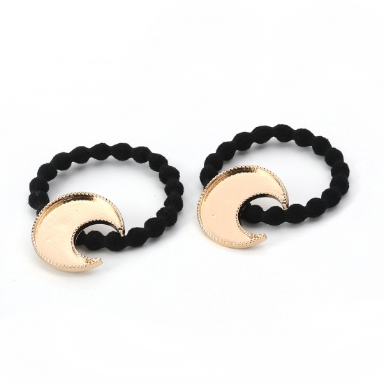 Picture of Zinc Based Alloy Open Back Bezel Pendants For Resin Hair Ties Gold Plated Black Half Moon 32mm(1 2/8") x 30mm(1 1/8"), 1 Piece