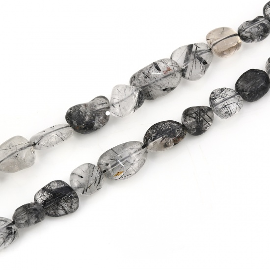 Picture of (Grade A) Black Quartz Rutilated Beads Irregular Black About 17mm x11mm( 5/8" x 3/8") - 11mm x10mm( 3/8" x 3/8"), Hole: Approx 1mm, 41cm(16 1/8") long, 1 Strand (Approx 34 PCs/Strand)