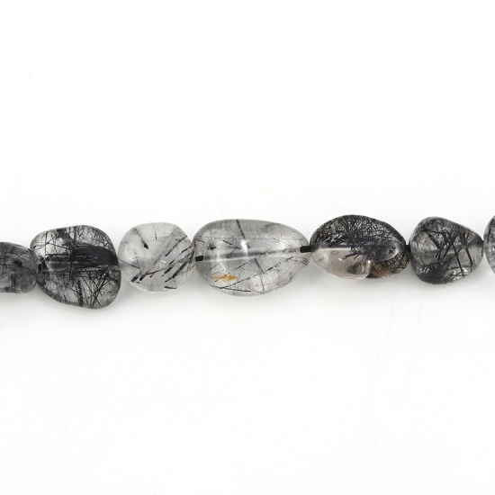 Picture of (Grade A) Black Quartz Rutilated Beads Irregular Black About 17mm x11mm( 5/8" x 3/8") - 11mm x10mm( 3/8" x 3/8"), Hole: Approx 1mm, 41cm(16 1/8") long, 1 Strand (Approx 34 PCs/Strand)