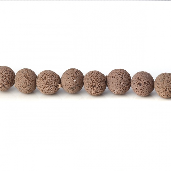 Picture of Polymer Clay Beads Round Coffee Imitation Lava Rock About 9mm Dia. - 8mm Dia, Hole: Approx 2.1mm - 1.7mm, 39.5cm long, 1 Strand (Approx 47 PCs/Strand)