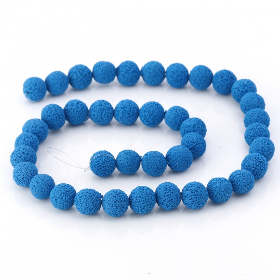 Picture of Polymer Clay Beads Round Royal Blue Imitation Lava Rock About 9mm Dia. - 8mm Dia, Hole: Approx 2.1mm - 1.7mm, 39.5cm long, 1 Strand (Approx 47 PCs/Strand)
