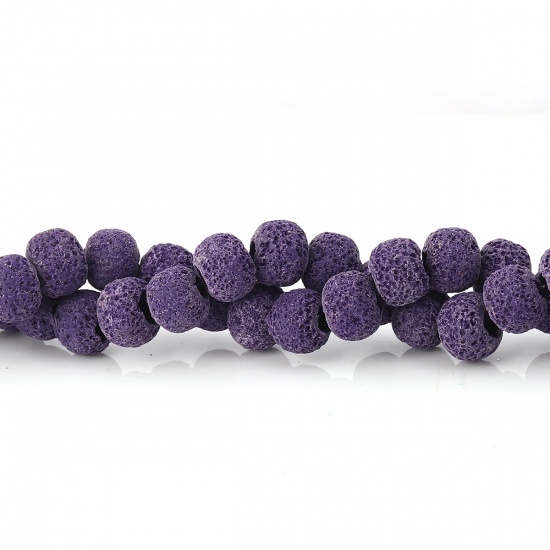 Picture of Polymer Clay Beads Round Dark Purple Imitation Lava Rock About 9mm Dia. - 8mm Dia, Hole: Approx 2.1mm - 1.7mm, 39.5cm long, 1 Strand (Approx 47 PCs/Strand)