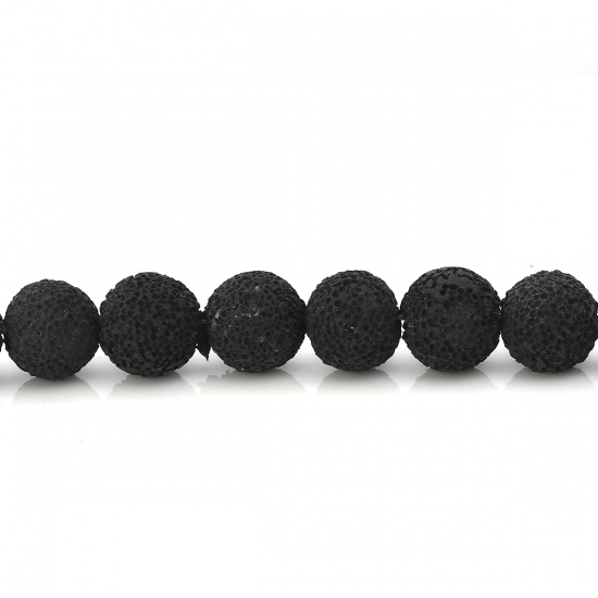 Picture of Polymer Clay Beads Round Black Imitation Lava Rock About 11mm Dia. - 10mm Dia. Dia, Hole: Approx 2.1mm - 1.7mm, 40cm long, 1 Strand (Approx 40 PCs/Strand)