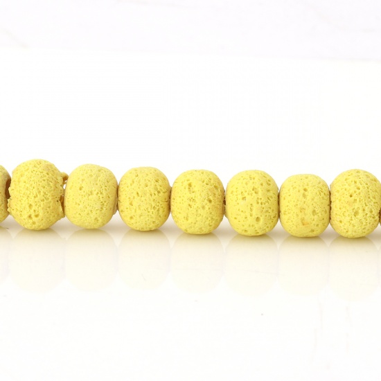 Picture of Polymer Clay Beads Round Yellow Imitation Lava Rock About 11mm Dia. - 10mm Dia. Dia, Hole: Approx 2.1mm - 1.7mm, 40cm long, 1 Strand (Approx 40 PCs/Strand)