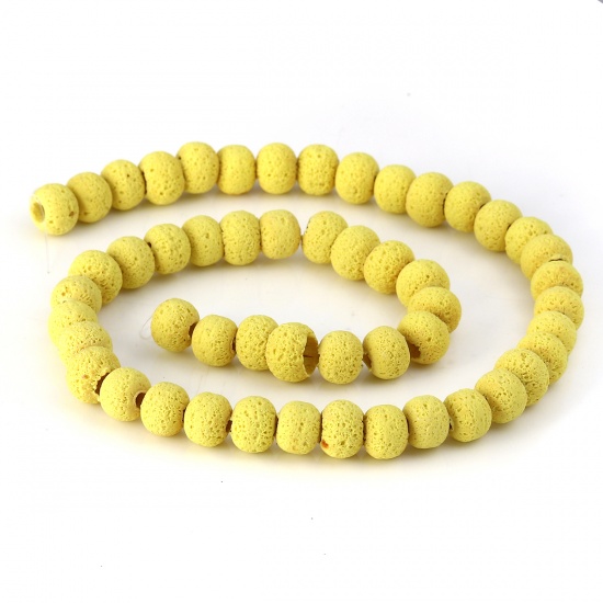 Picture of Polymer Clay Beads Round Yellow Imitation Lava Rock About 11mm Dia. - 10mm Dia. Dia, Hole: Approx 2.1mm - 1.7mm, 40cm long, 1 Strand (Approx 40 PCs/Strand)