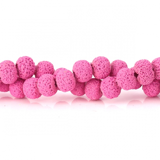 Picture of Polymer Clay Beads Round Pink Imitation Lava Rock About 11mm Dia. - 10mm Dia. Dia, Hole: Approx 2.1mm - 1.7mm, 40cm long, 1 Strand (Approx 40 PCs/Strand)