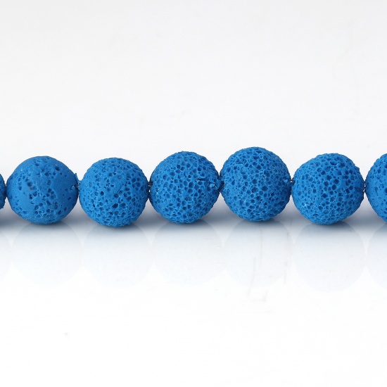 Picture of Polymer Clay Beads Round Royal Blue Imitation Lava Rock About 11mm Dia. - 10mm Dia. Dia, Hole: Approx 2.1mm - 1.7mm, 40cm long, 1 Strand (Approx 40 PCs/Strand)