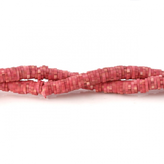 Picture of Polymer Clay Katsuki Beads Heishi Beads Disc Beads Round Deep pink About 6mm Dia, Hole: Approx 2.5mm, 40.5cm long, 3 Strands (Approx 326 PCs/Strand)
