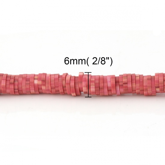 Image de Perles Heishi Katsuki en Pâte Polymère Rond Rose Foncé 6mm Dia, Taille de Trou: 2.5mm, 40.5cm long, 3 Enfilades (Env. 326 Pcs/Enfilade)