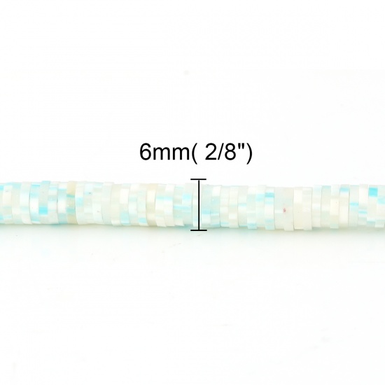 Image de Perles Heishi Katsuki en Pâte Polymère Rond Blanc & Bleu 6mm Dia, Taille de Trou: 2.5mm, 40.5cm long, 3 Enfilades (Env. 326 Pcs/Enfilade)