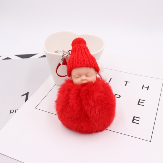 Picture of Plush Keychain & Keyring Pom Pom Ball Red Doll 16cm x 8cm, 1 Piece