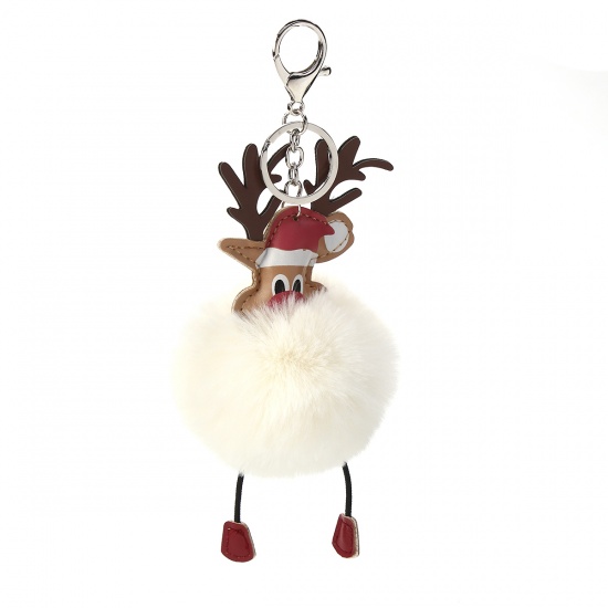 Picture of Plush Keychain & Keyring Pom Pom Ball Creamy-White Christmas Reindeer 21cm x 8cm, 1 Piece