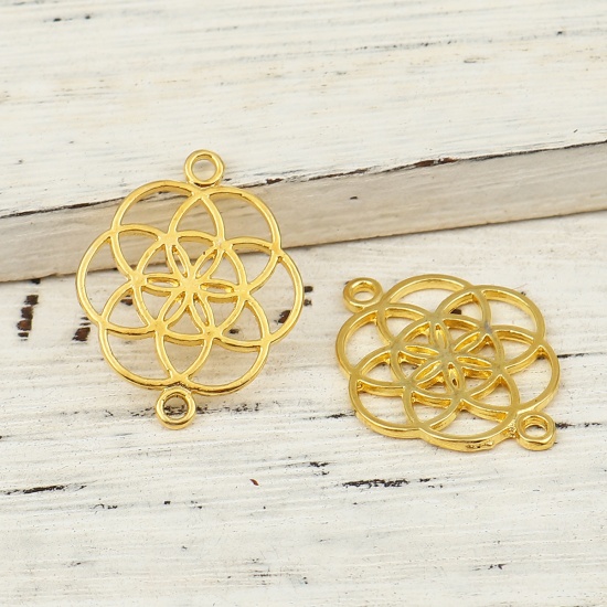 Picture of Zinc Based Alloy Flower Of Life Connectors Gold Plated 25mm x 20mm, 30 PCs