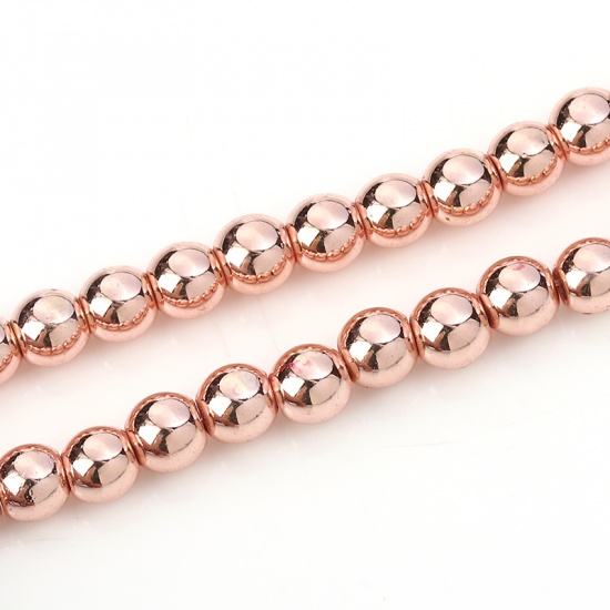 Image de (Classement A) Perles en Hématite Rond Or Rose Env. 7mm Dia, Trou: env. 1.8mm, 40cm long, 1 Enfilade (Env. 60 Pcs/Enfilade)