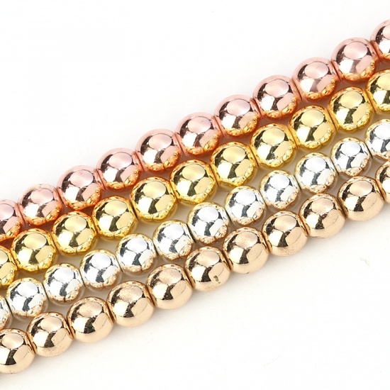 Image de (Classement A) Perles en Hématite Rond Or Rose Env. 7mm Dia, Trou: env. 1.8mm, 40cm long, 1 Enfilade (Env. 60 Pcs/Enfilade)