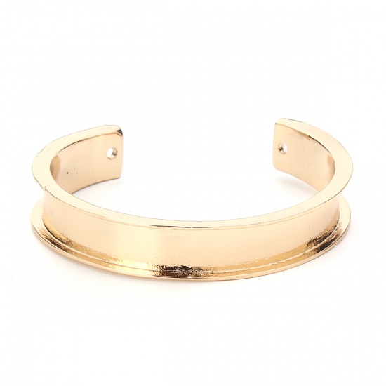 Picture of Zinc Based Alloy Channel Open Cuff Bangles Bracelets Gold Plated Cabochon Settings (Fits 10mm) 17cm(6 6/8") long, 1 Piece