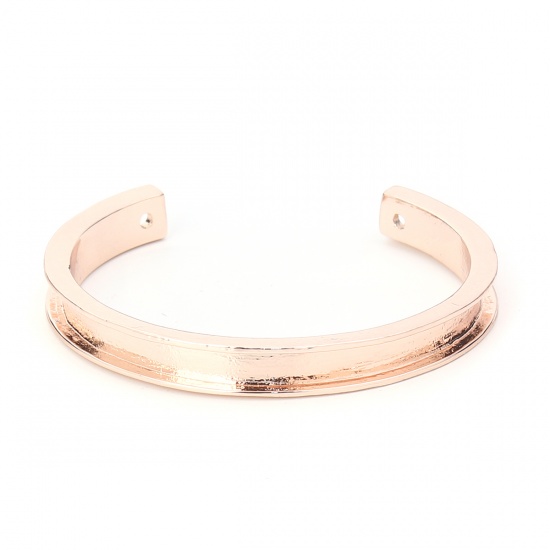 Picture of Zinc Based Alloy Channel Open Cuff Bangles Bracelets Rose Gold Cabochon Settings (Fits 5.5mm) 17cm(6 6/8") long, 1 Piece