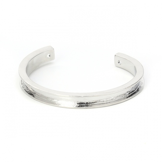 Picture of Zinc Based Alloy Channel Open Cuff Bangles Bracelets Silver Tone Cabochon Settings (Fits 5.5mm) 17cm(6 6/8") long, 1 Piece