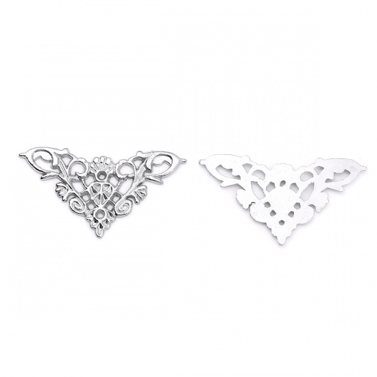 Picture of Zinc Based Alloy Filigree Stamping Embellishments Triangle Silver Tone 35mm(1 3/8") x 35mm(1 3/8"), 20 PCs