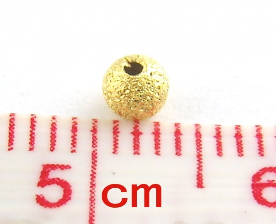 Picture of Brass Seed Beads Round Gold Plated Sparkledust About 3mm( 1/8") Dia, Hole: Approx 1mm, 400 PCs                                                                                                                                                                