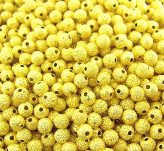 Picture of Brass Seed Beads Round Gold Plated Sparkledust About 3mm( 1/8") Dia, Hole: Approx 1mm, 400 PCs                                                                                                                                                                