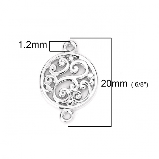 Immagine di Lega di Zinco Connettore Accessori Tondo Tono Argento 20mm x 15mm, 20 Pz