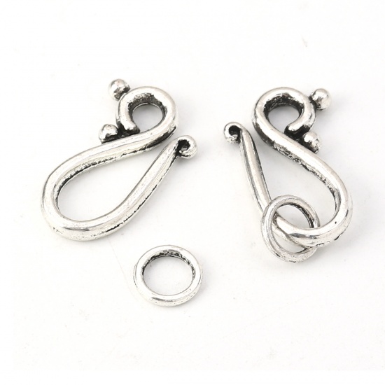 Picture of Zinc Based Alloy Hook Clasps Antique Silver 21mm x14mm 7mm Dia., 50 Sets