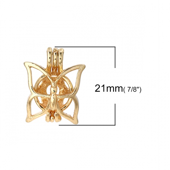 Picture of Zinc Based Alloy Wish Pearl Locket Jewelry Pendants Butterfly Animal Gold Plated Can Open (Fit Bead Size: 8mm) 21mm( 7/8") x 17mm( 5/8"), 5 PCs