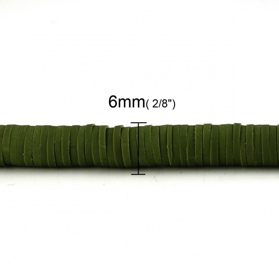 Image de Perles Heishi Katsuki en Pâte Polymère Rond Olivacé 6mm Dia, Taille de Trou: 1.8mm, 41cm long, 3 Enfilades (Env. 350 Pcs/Enfilade)