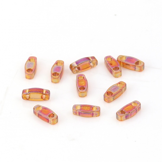Immagine di (Japan Importazione) Vetro Rettangolo Perline di Semi con Due Fori Fumo Giallo AB Colore Trasparente 5mmx 1.3mm, Foro:Circa 0.8mm, 2 Grammi (Circa 50Pz/Grammo)