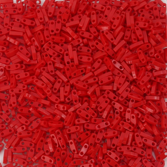 Picture of (Japan Import) Glass 1/4 Tila Rectangle Two Hole Twin Seed Beads Red Opaque 5mm x 1.3mm, Hole: Approx 0.8mm, 2 Grams (Approx 50 PCs/Gram)